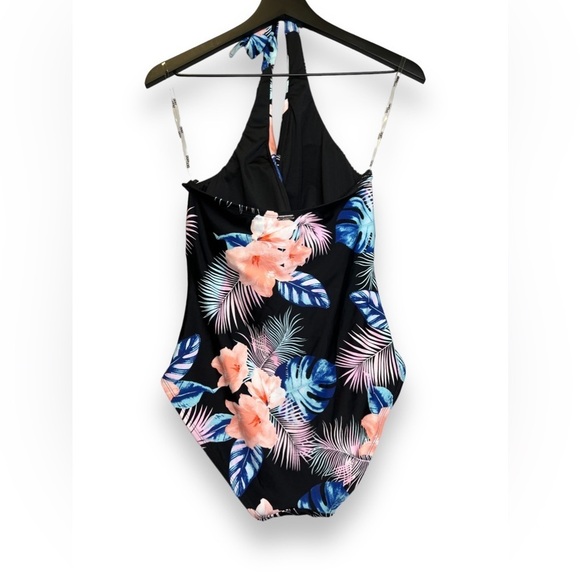 DKNY | NWOT One Piece Tropical Print Halter Neckline Swimsuit Sz XL - Picture 4 of 9